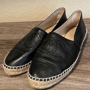 Chanel Black Leather Espadrilles